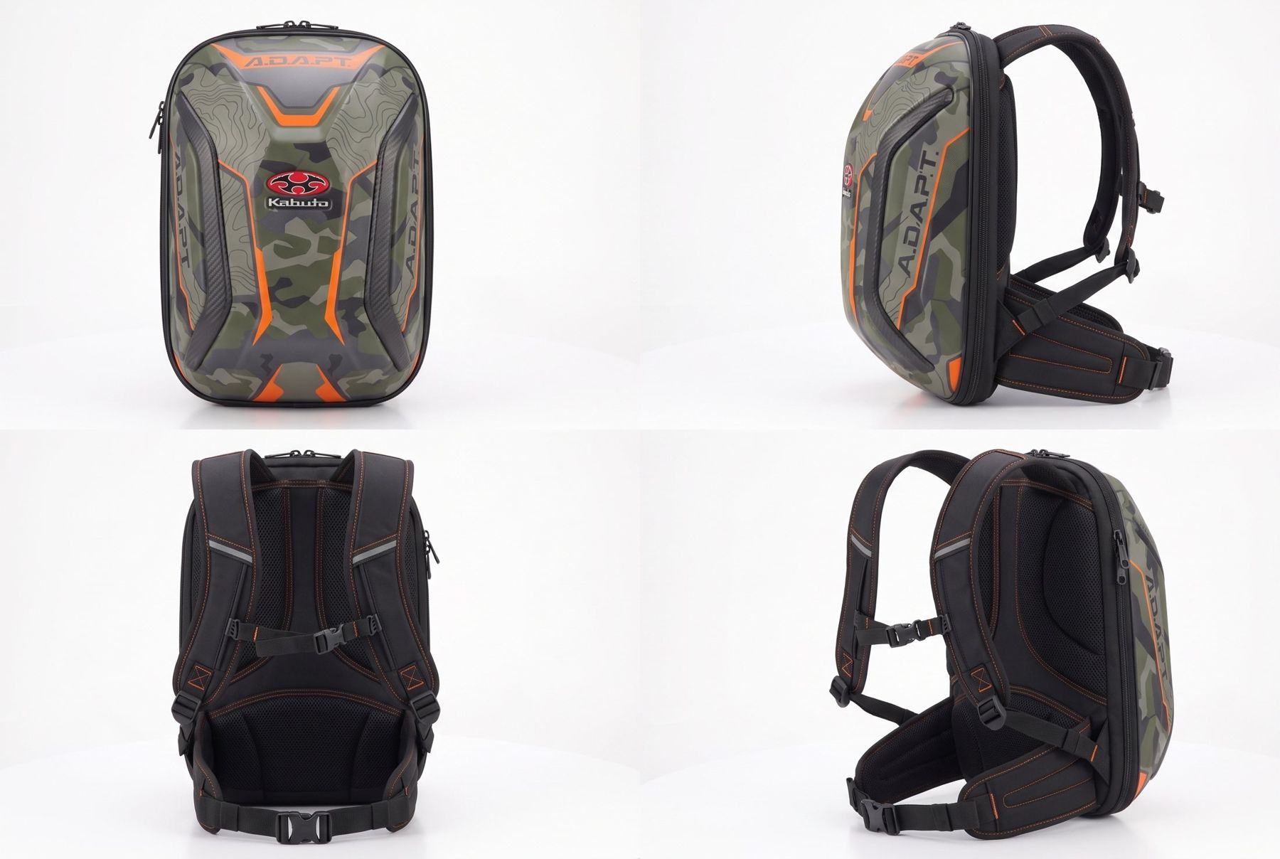 Sac à dos Kabuto vu de face, de profil, de dos et de trois quarts arrière