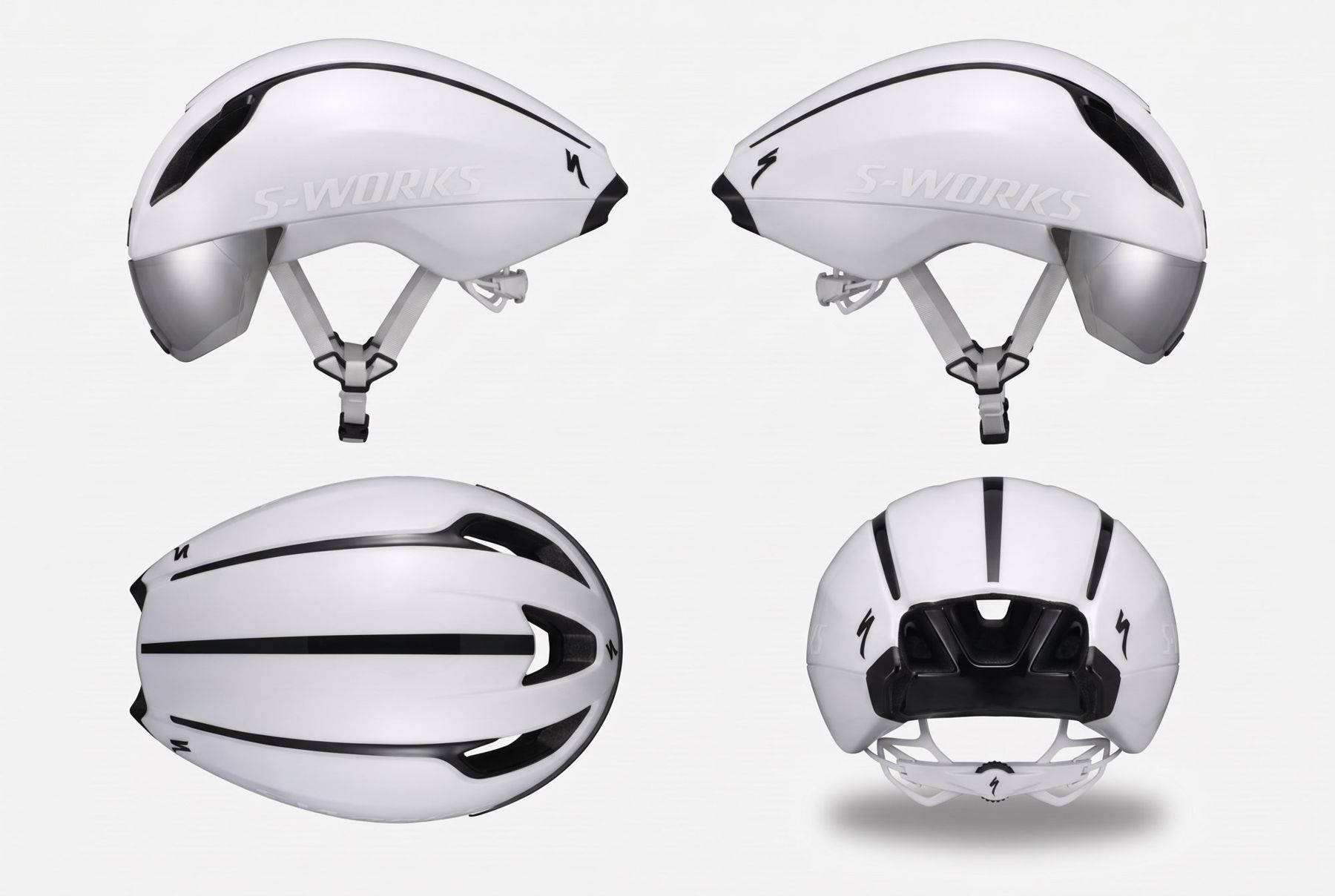 Casque vu des deux profils, de dessus et de dos