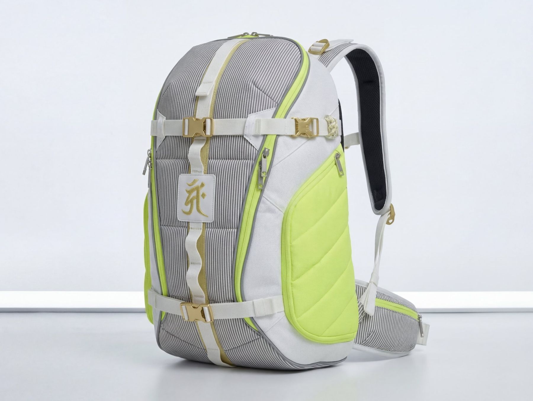 Sac à dos YAMA rayé gris, blanc et jaune fluo